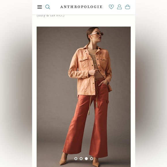 ANTHROPOLOGIE PILCRO Utility Shacket Jacket Button Shirt‎ Top Peach Orange Large - Picture 1 of 16